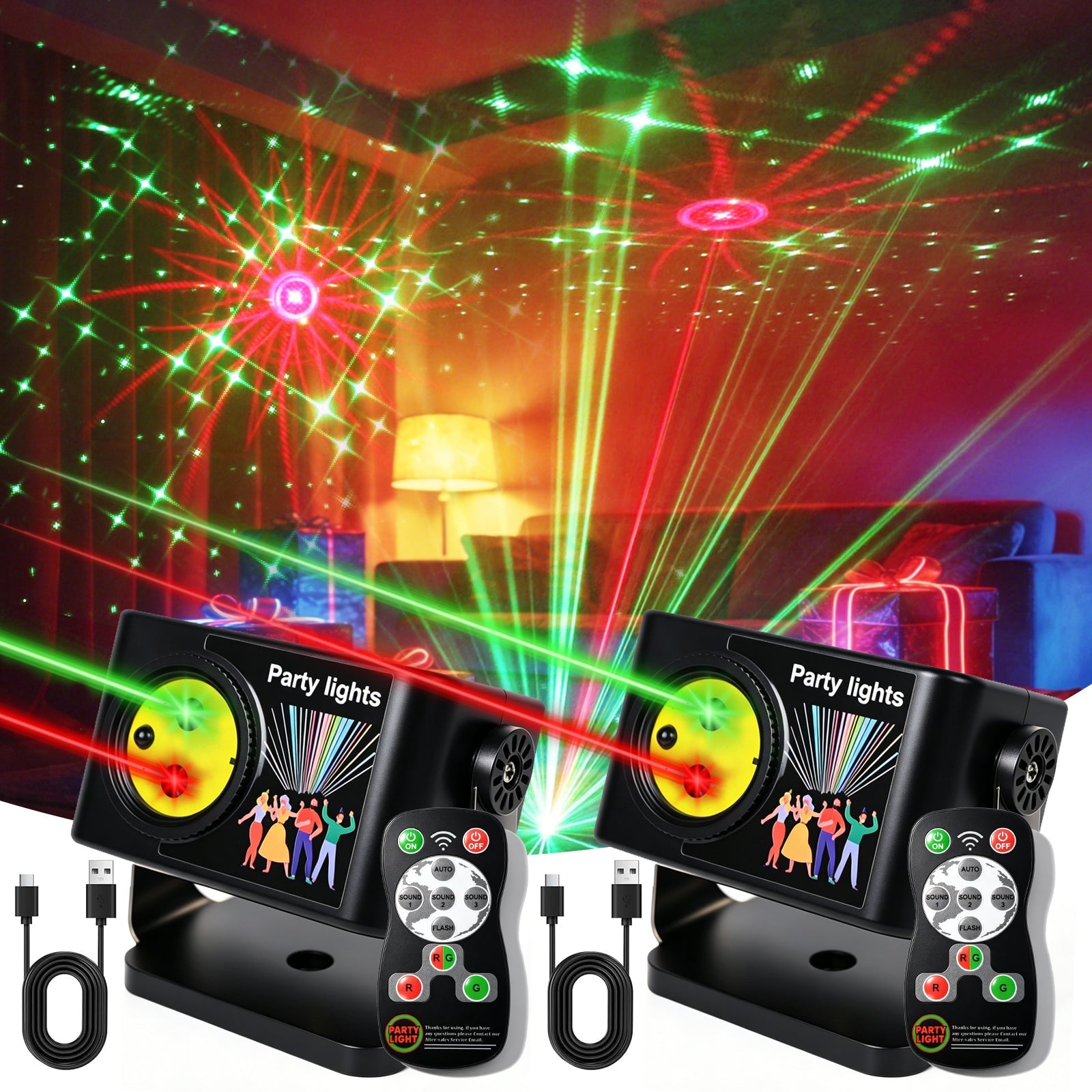 Mini Red & Green Party Lights (2-Pack)
