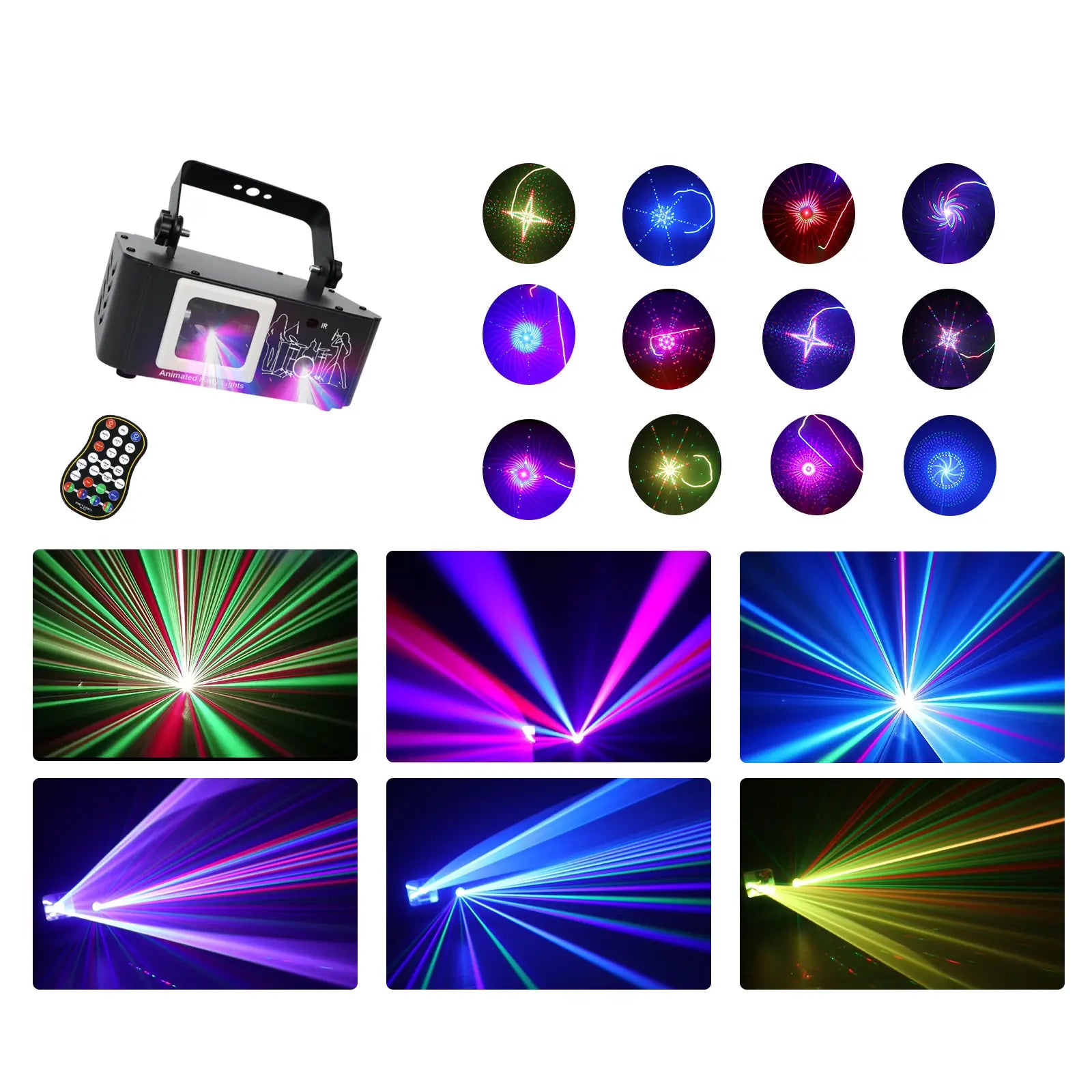 Single projection animated DJ party laser light