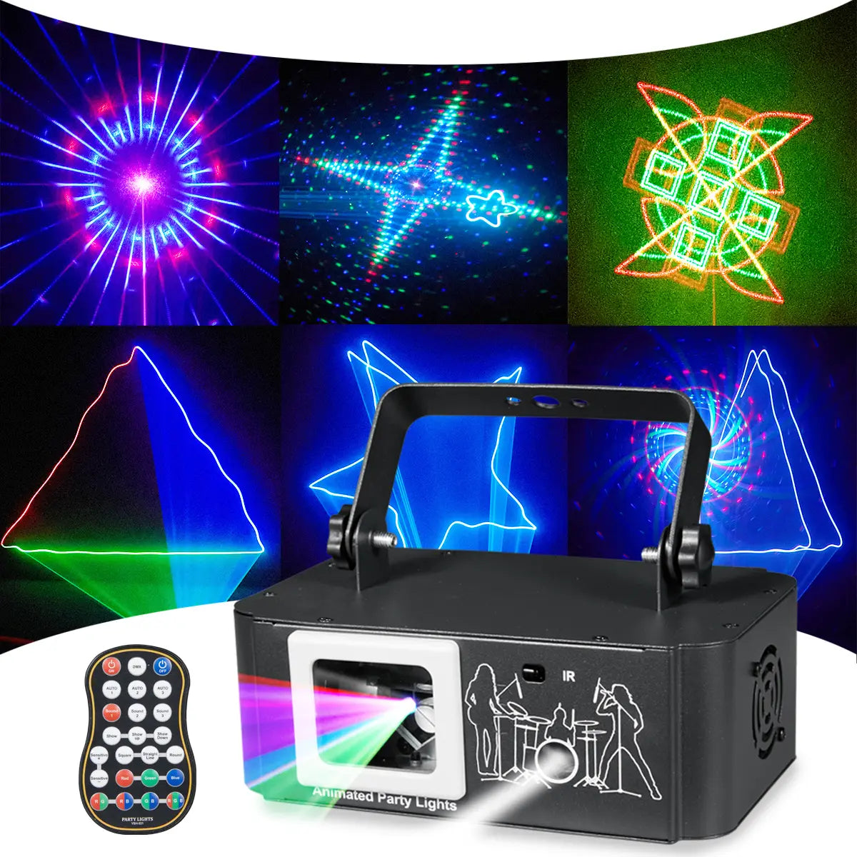 Single projection animated DJ party laser light