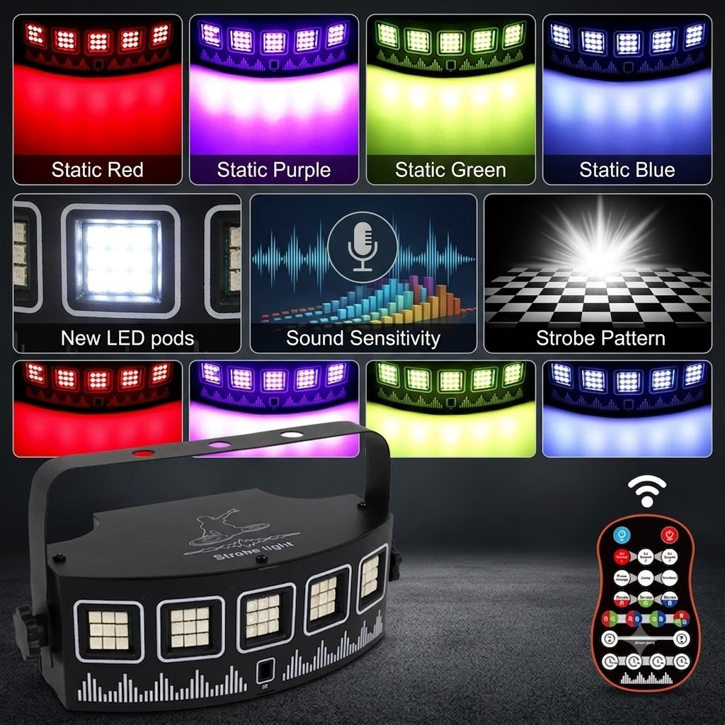F2 45-LED Vollfarb-Stroboskoplicht | 6-Farben USB-Bühnen-Party-Stroboskoplicht - Luzshow