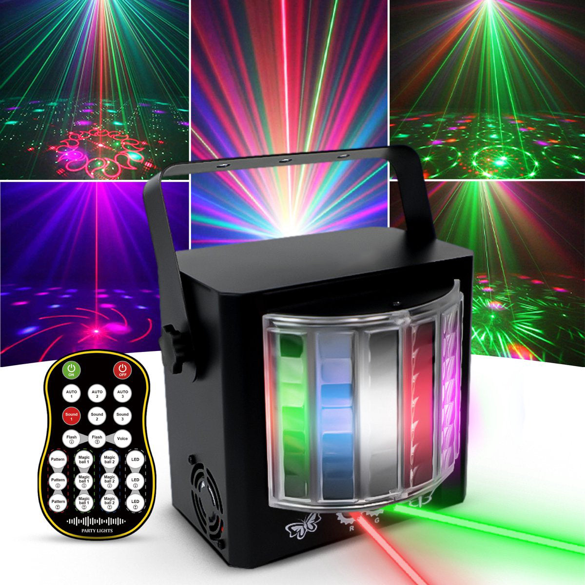 M14 Mini Schmetterling Laserlicht | LED+Laser RGBP 4-Farben USB Partylicht - Luzshow