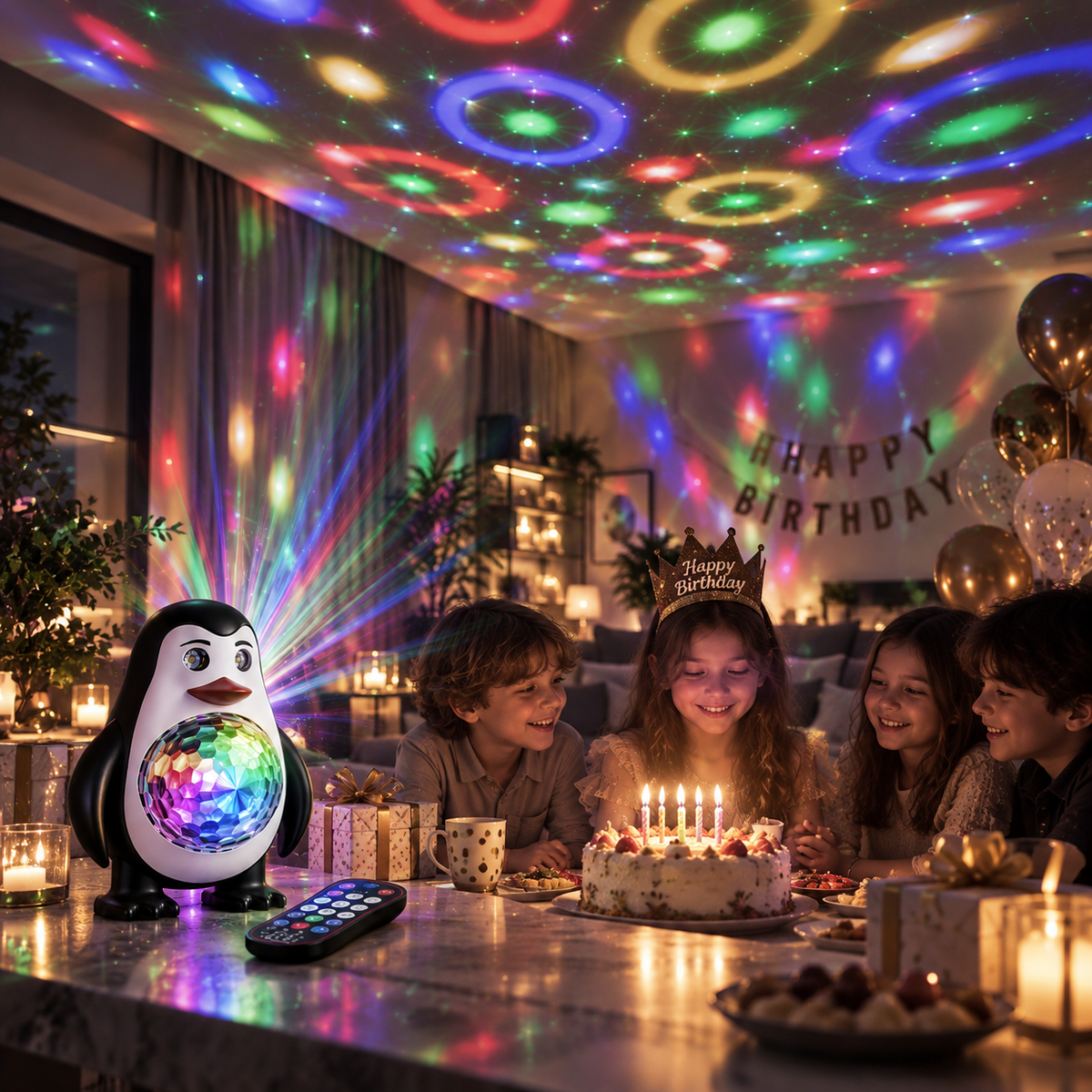 Pinguin 6-Farben-Aurora-Projektor-Partylicht