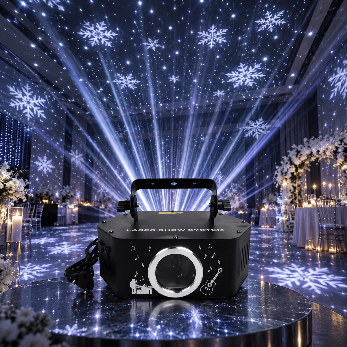 Luz Láser de Cielo Estrellado con Copos de Nieve